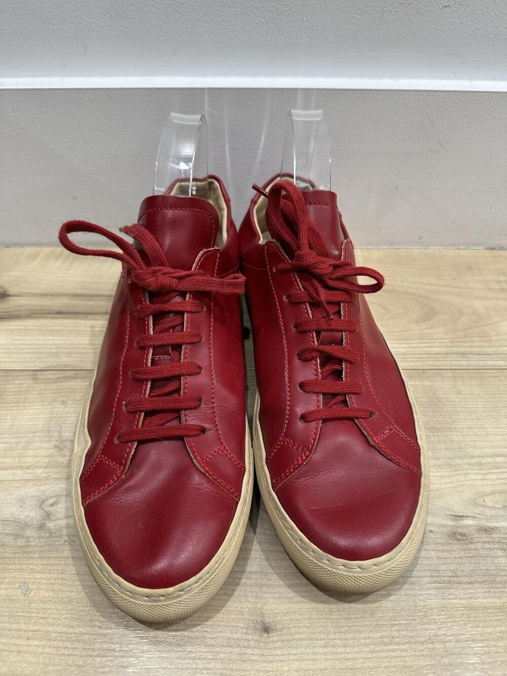 Common Projects Achilles Low Shoes Mens Size 9 Red Leather Low Top Sneakers